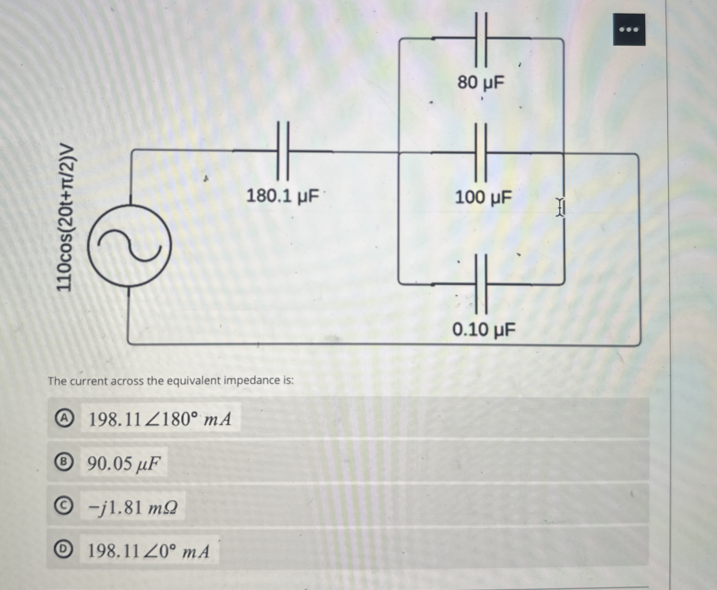 The current across equivalent impedance is:
