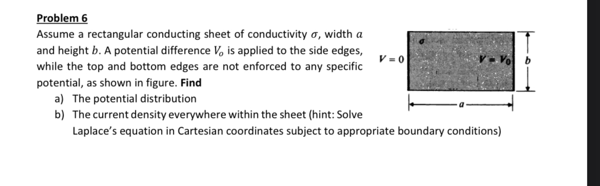 Problem 6 Assume a rectangular conducting sheet