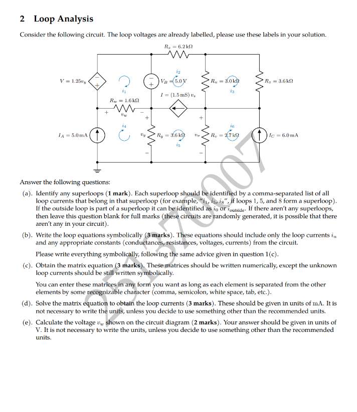 2 Loop Analysis Consider the following circuit.