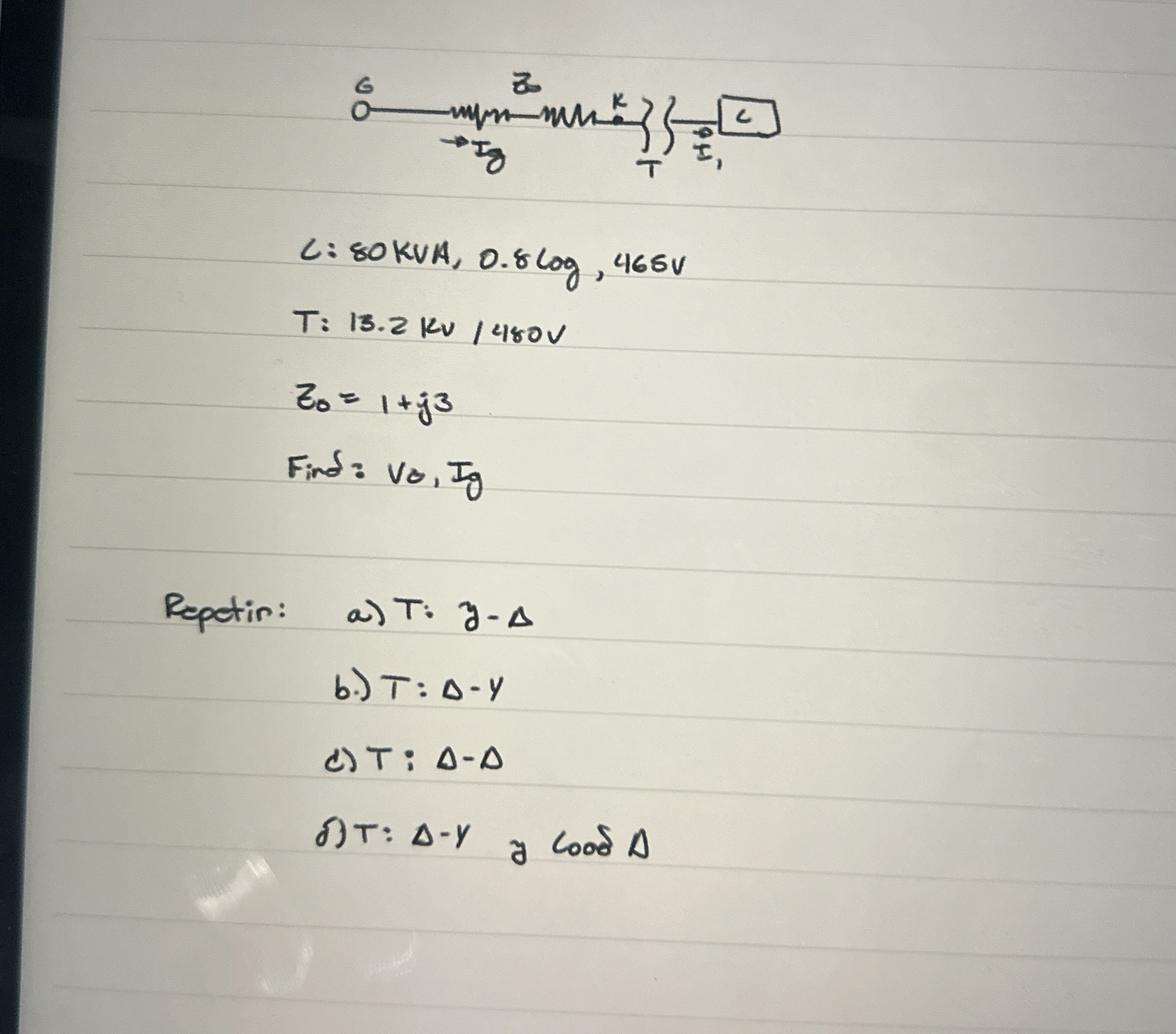 L : 8 0 kVA, 0 . 8 l o g , 4 6 5 v T : 1 3 . 2 k