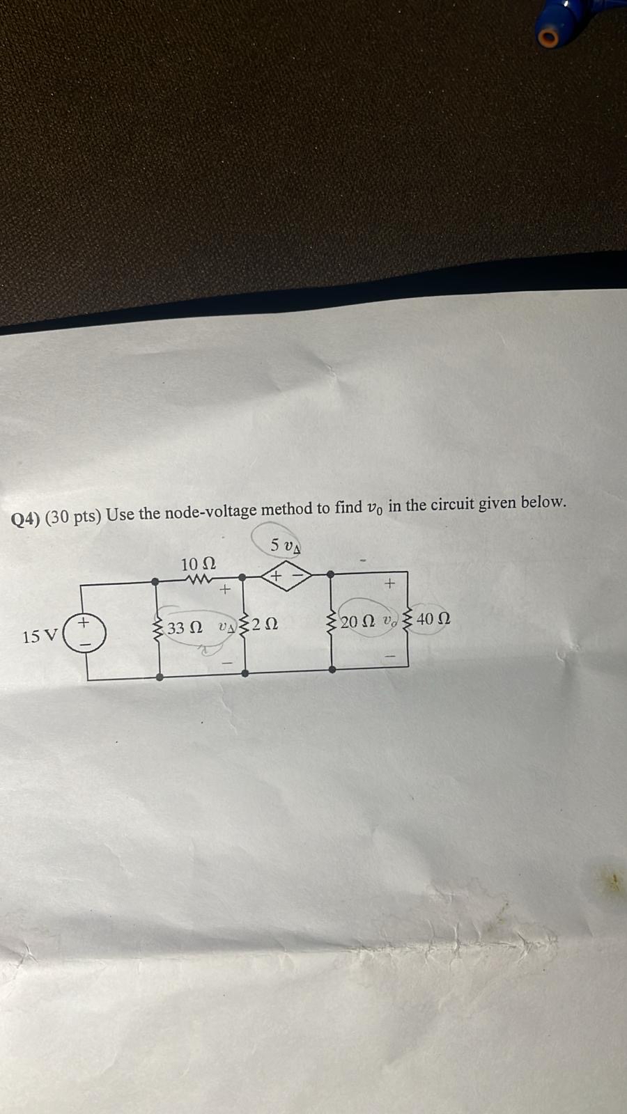O 4 ) ( 3 0 pts ) Use the node - voltage method