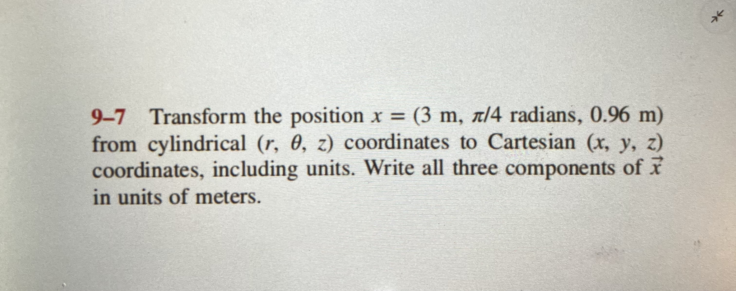 9 - 7 Transform the position radians, 0 . 9 6 m