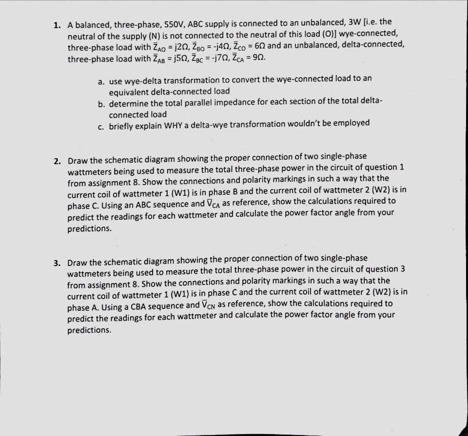 A balanced, three - phase, 5 5 0 V , ABC supply