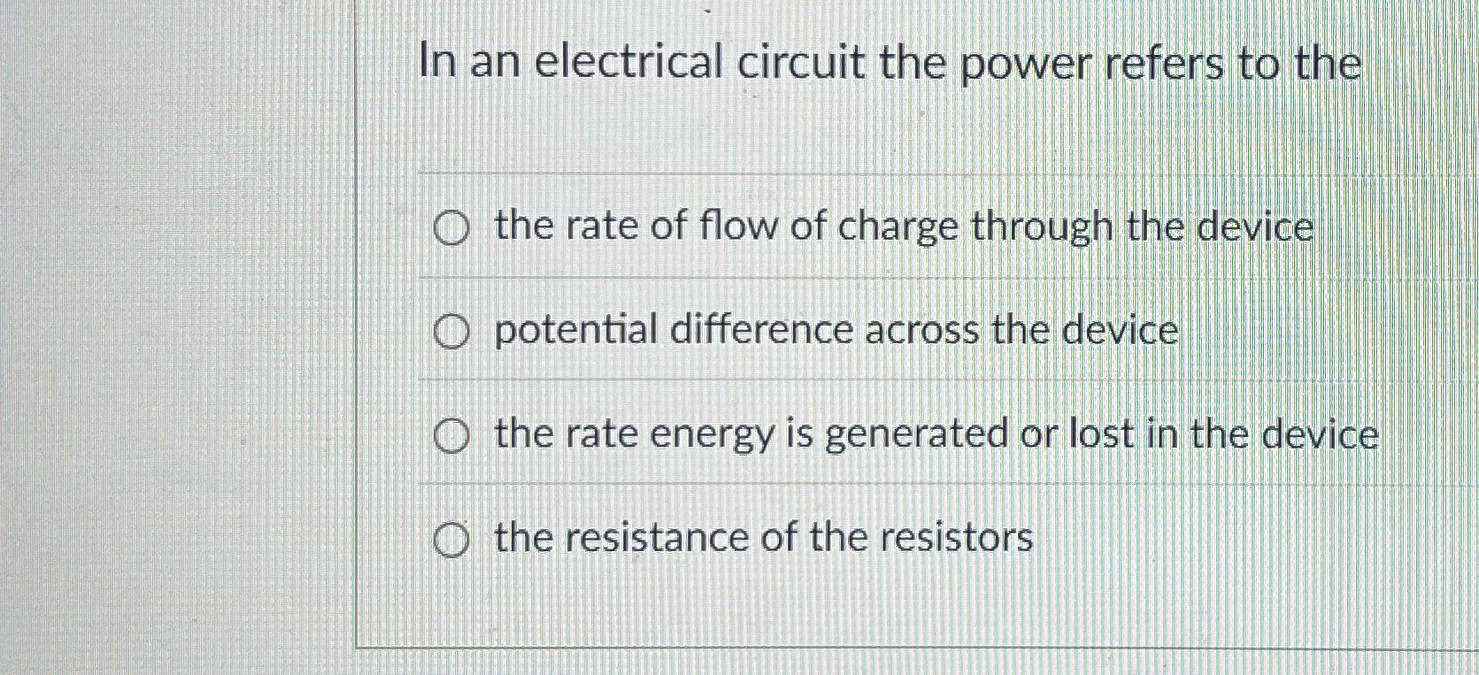In an electrical circuit the power refers to the