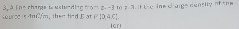 3 , A line charge is extending from z = - 3 to z