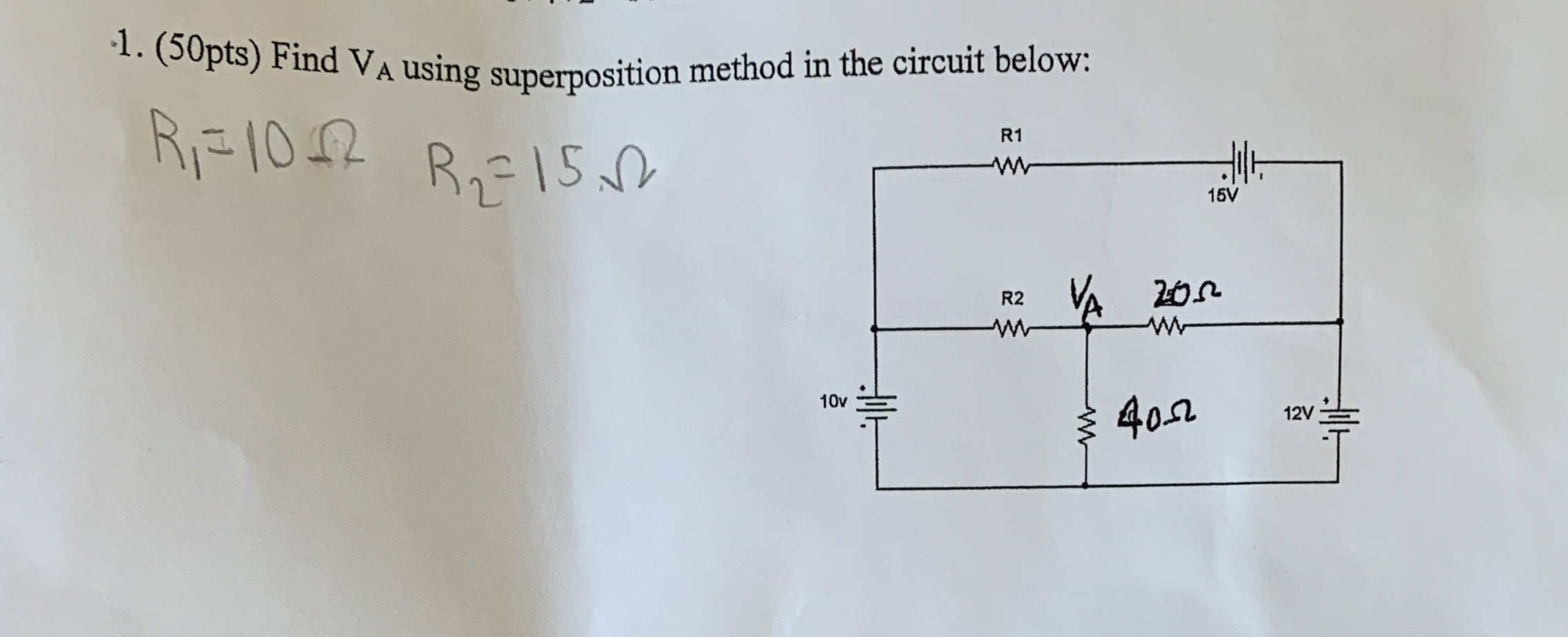 Find V A using superposition method in the