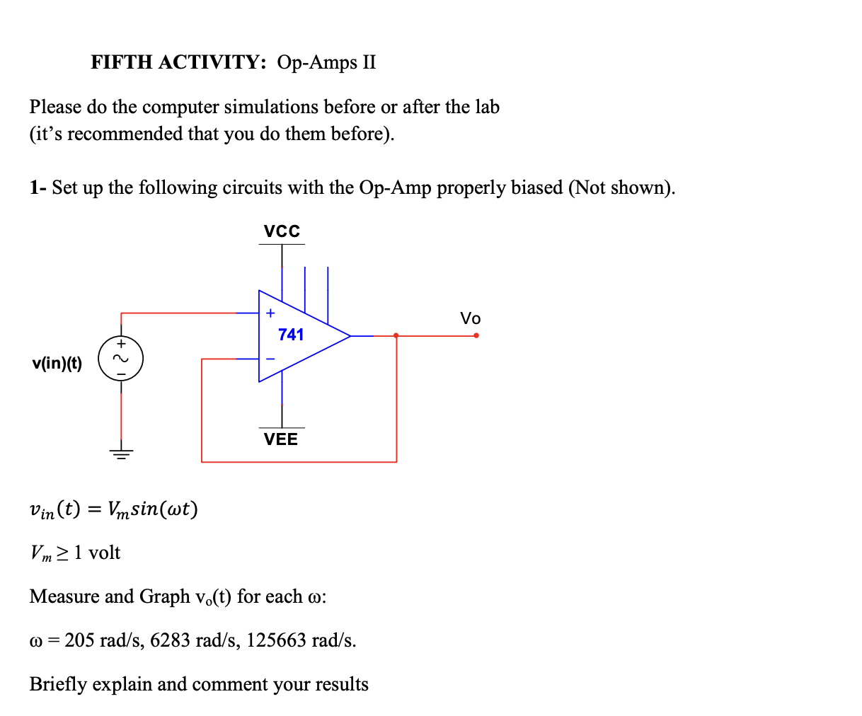 FIFTH ACTIVITY: Op - Amps II Please do the