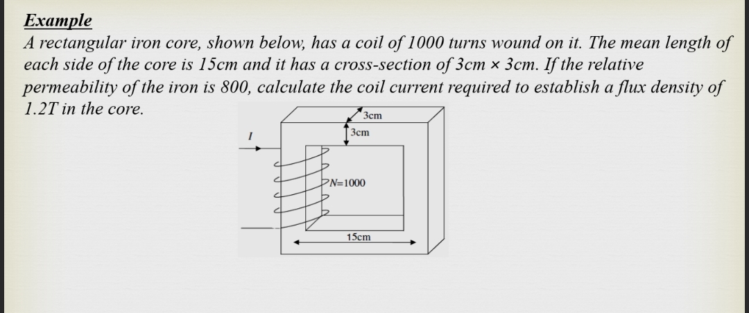 Example A rectangular iron core, shown below, has