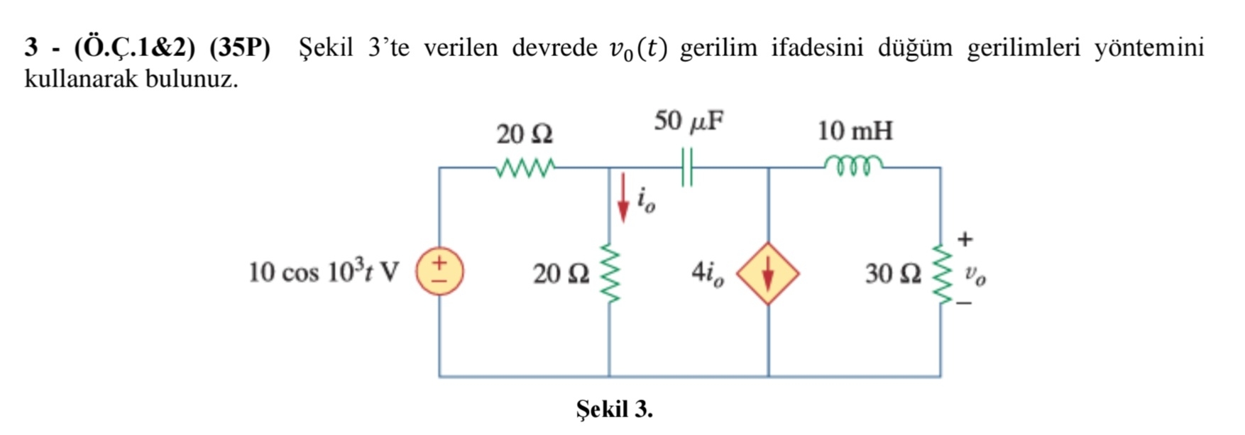 3 - Find the voltage expression in the circuit