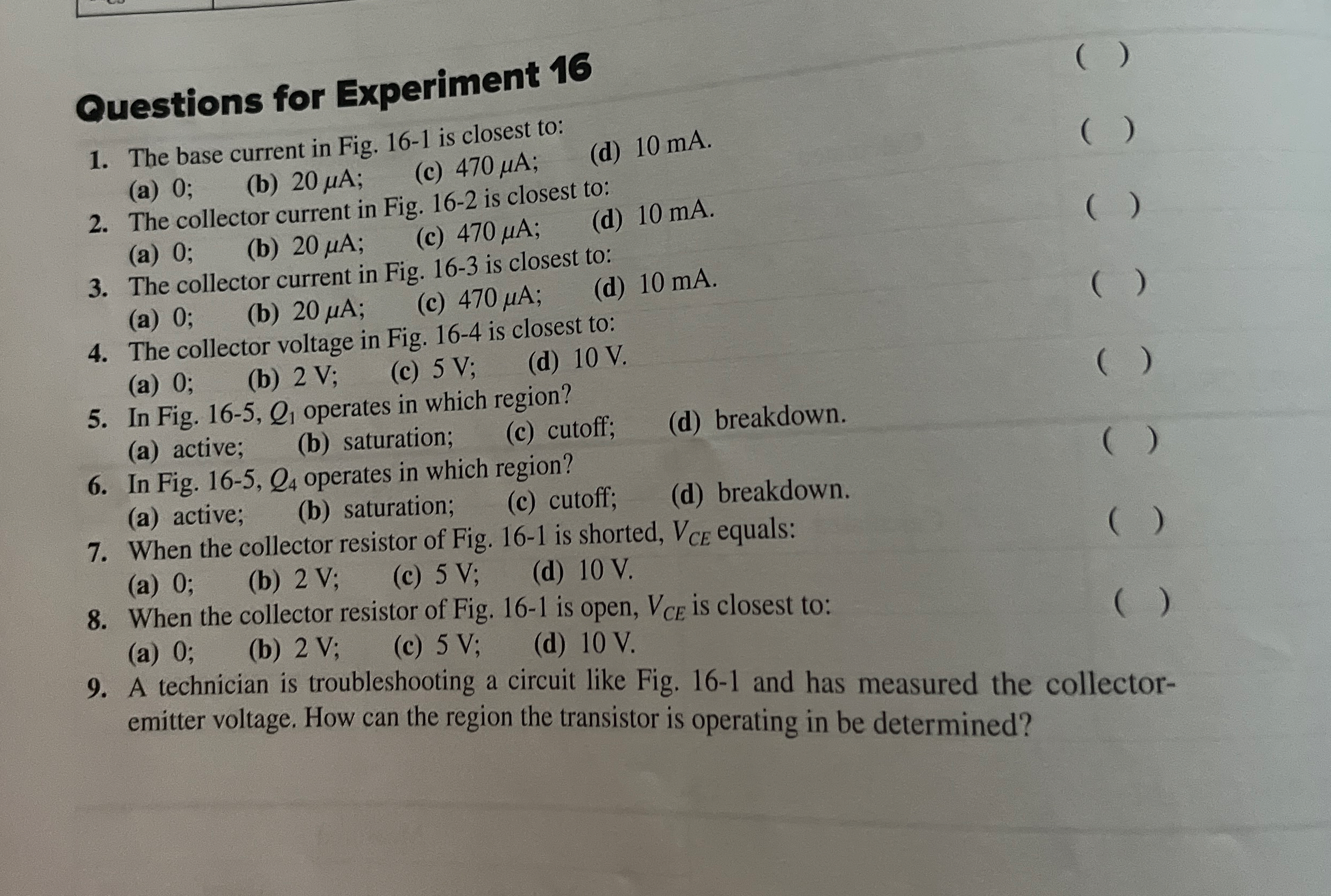 Questions for Experiment 1 6 The base current in