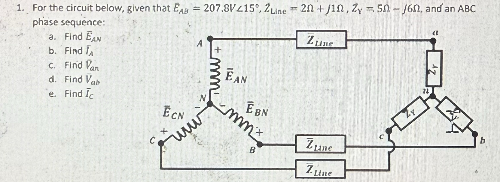 For the circuit below, given that E A B = 2 0 7 .