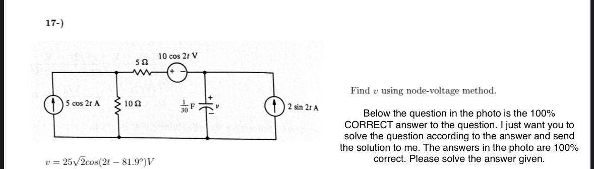 1 7 - ) Find v using node - voltage method. Below