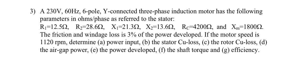 A 2 3 0 V , 6 0 H z , 6 - pole, Y - connected