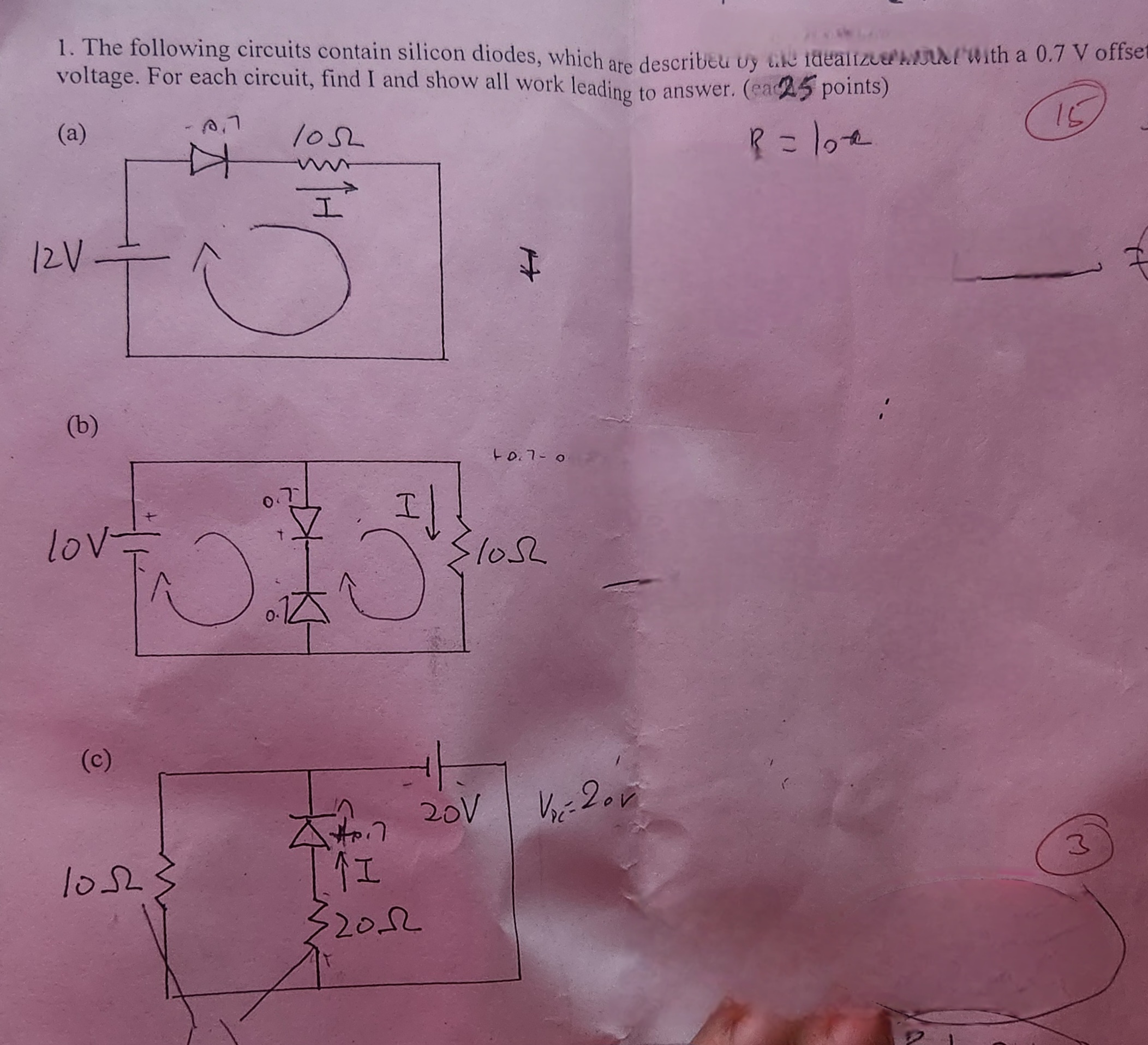 The following circuits contain silicon diodes,