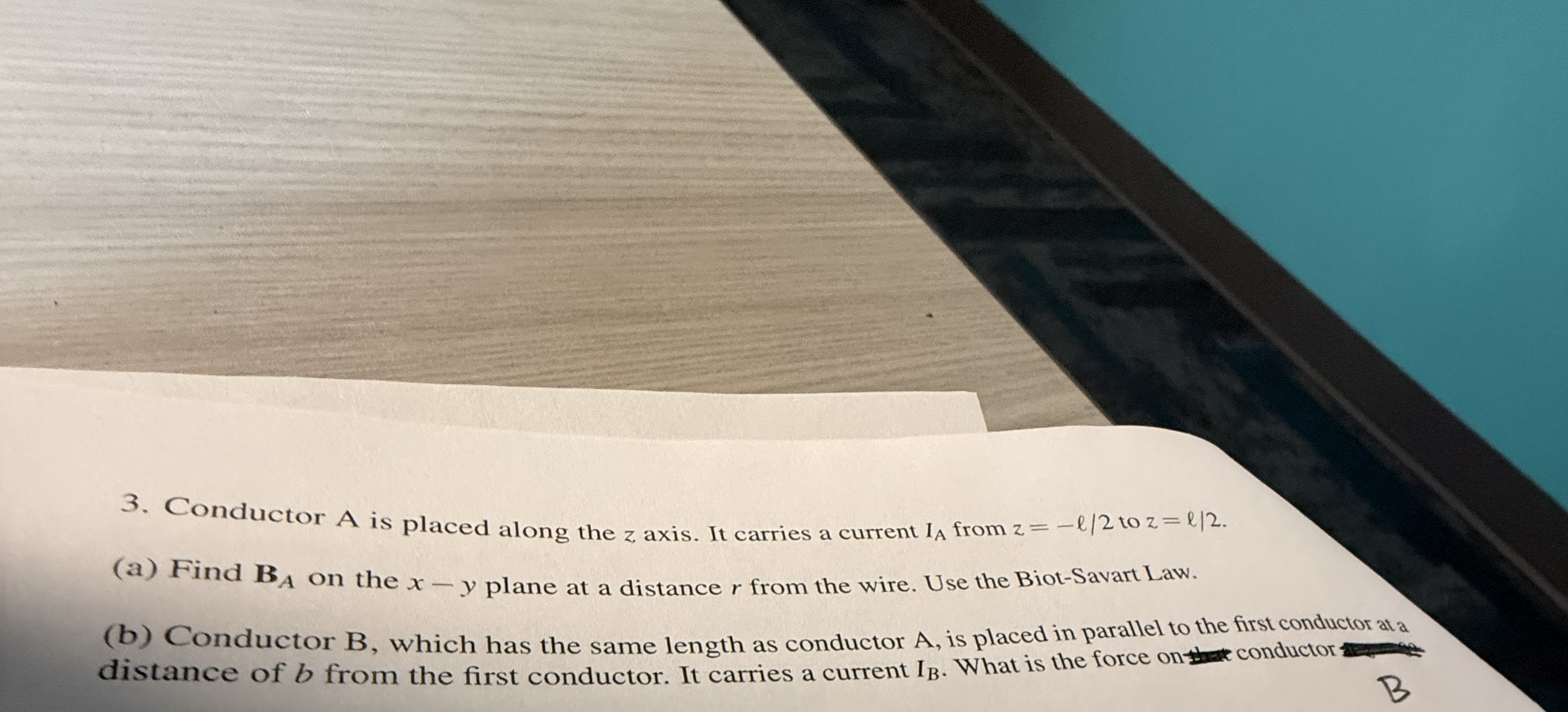 Conductor A is placed along the z axis. It