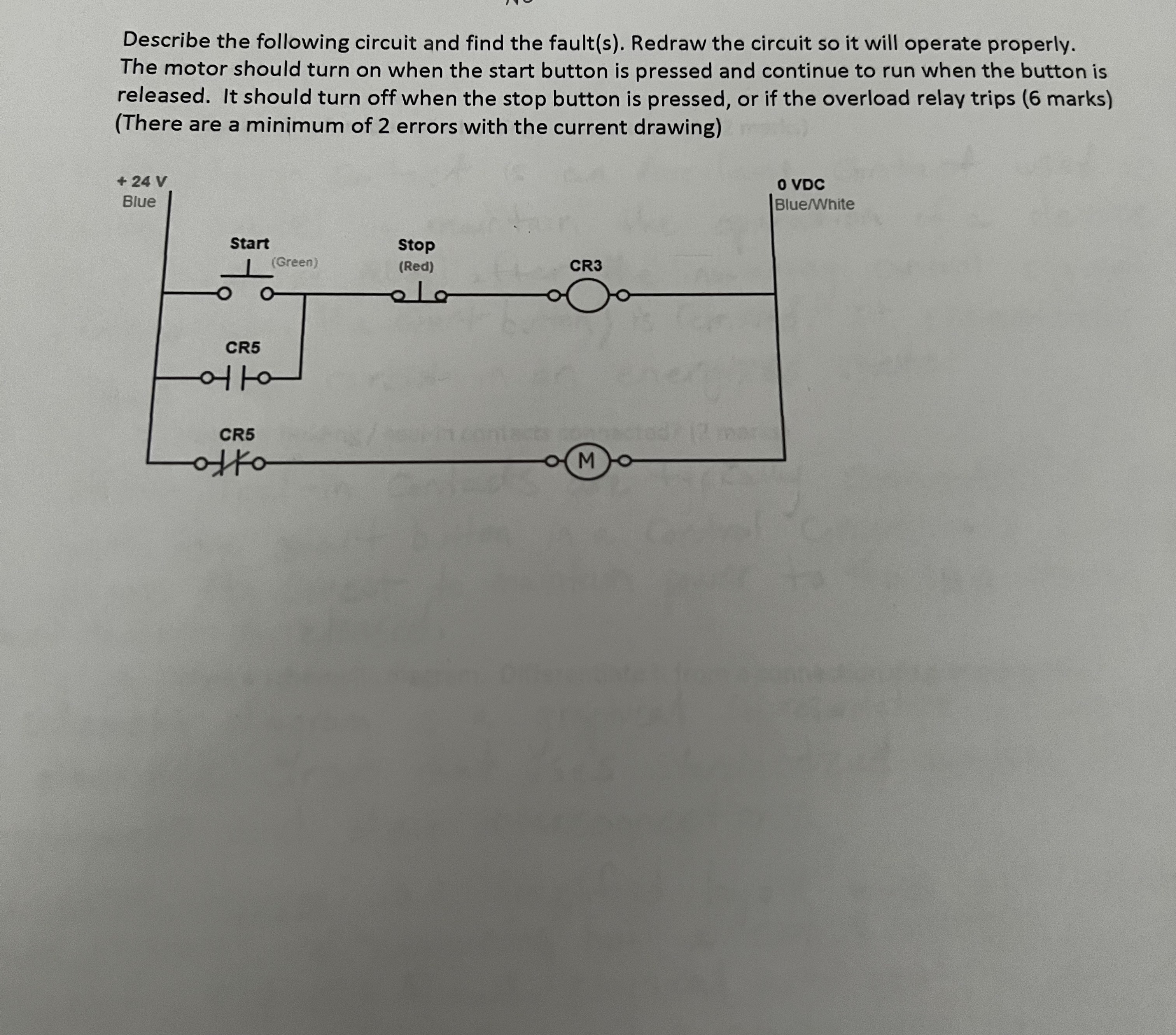 Describe the following circuit and find the fault