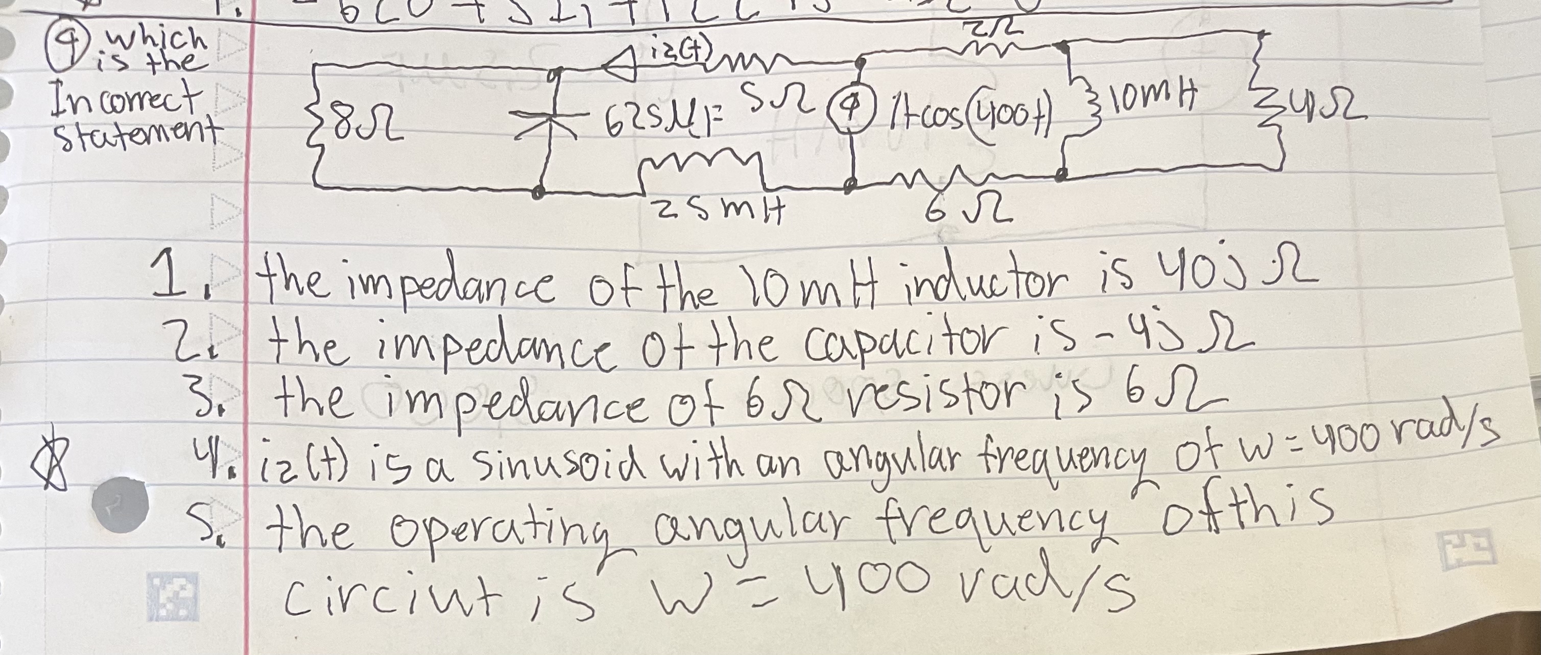 the impedance of the 1 0 mH inductor is 4 0 j the
