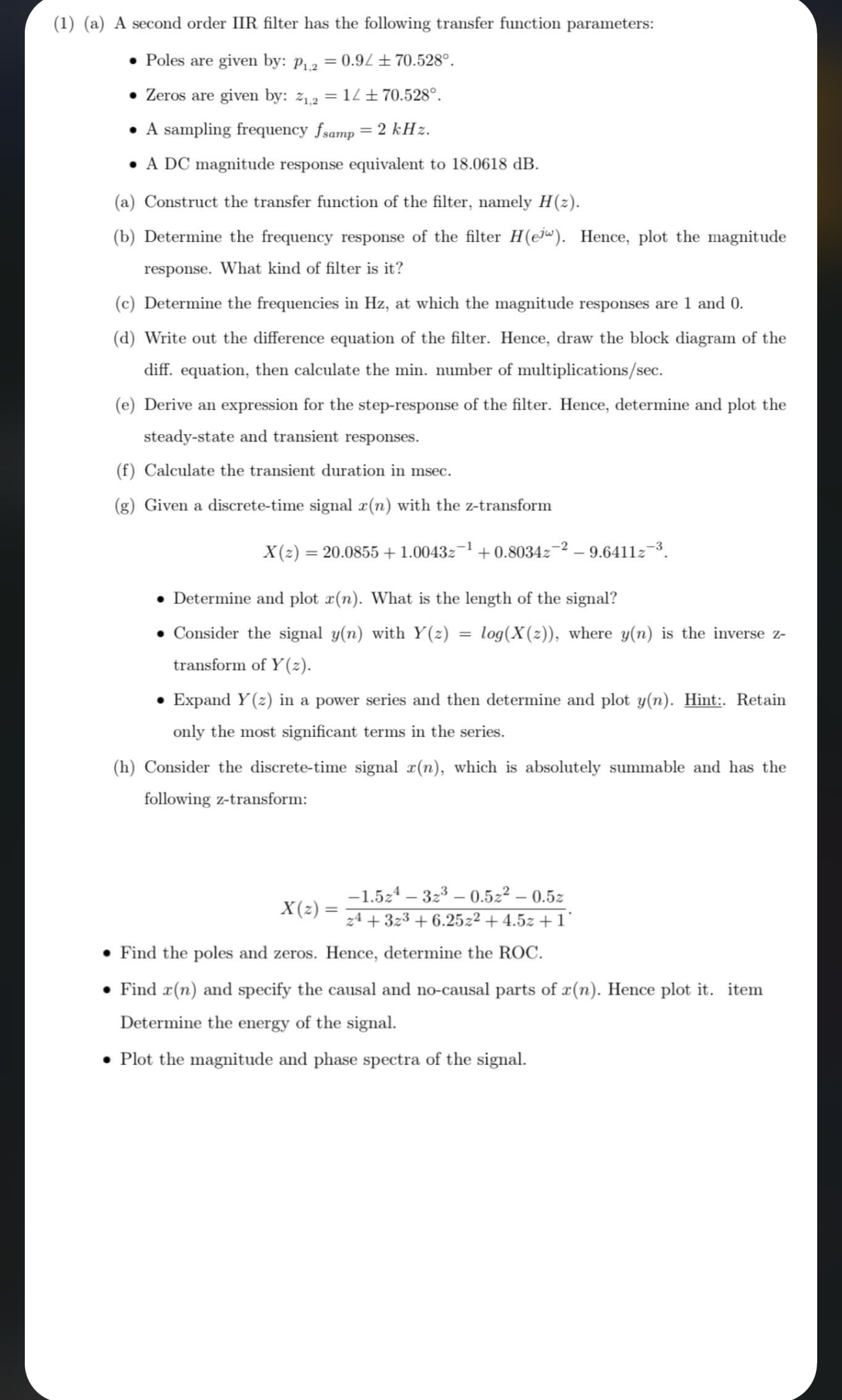 ( 1 ) ( a ) A second order IIR filter has the