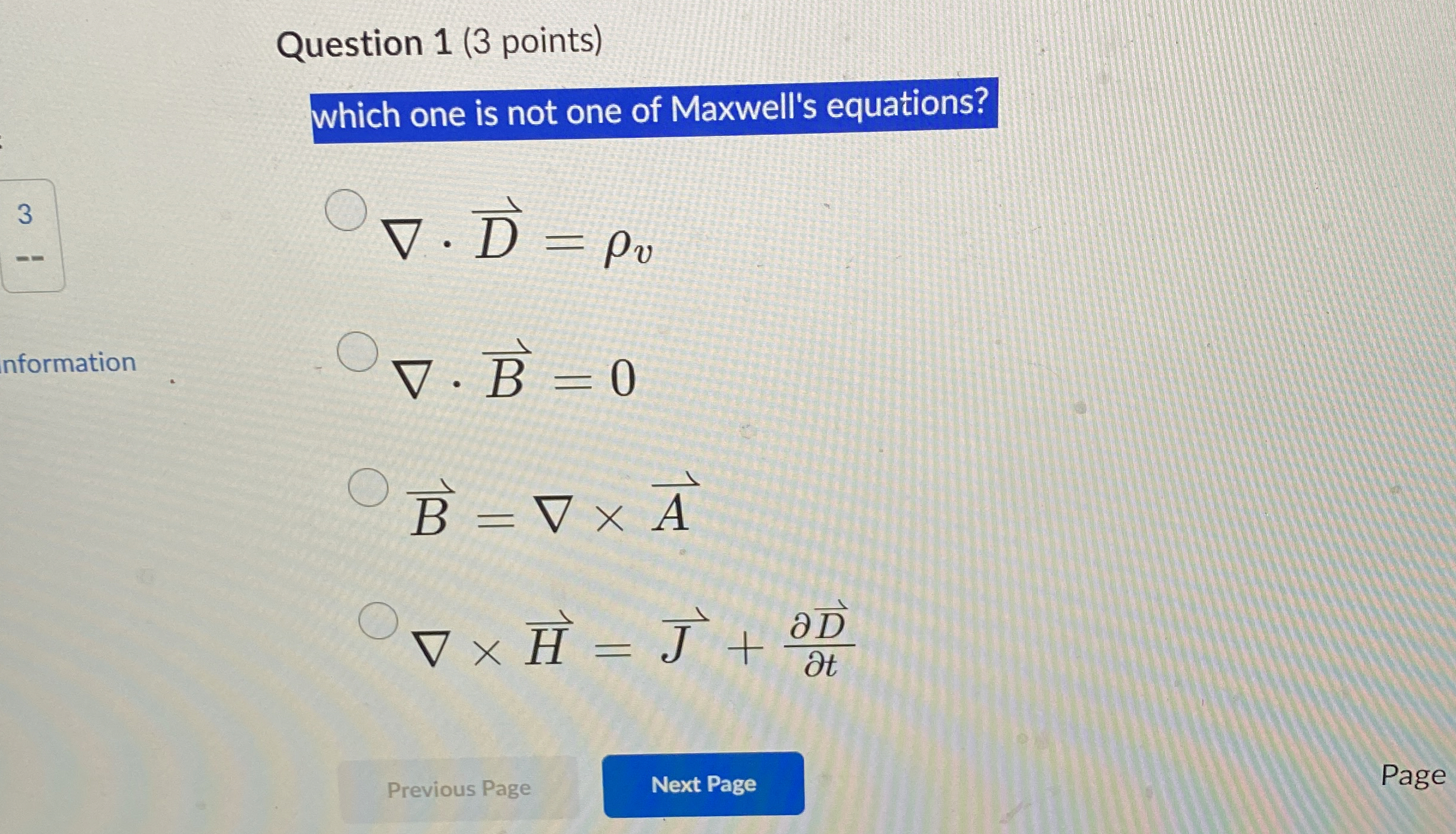 Question 1 ( 3 points ) which one is not one of