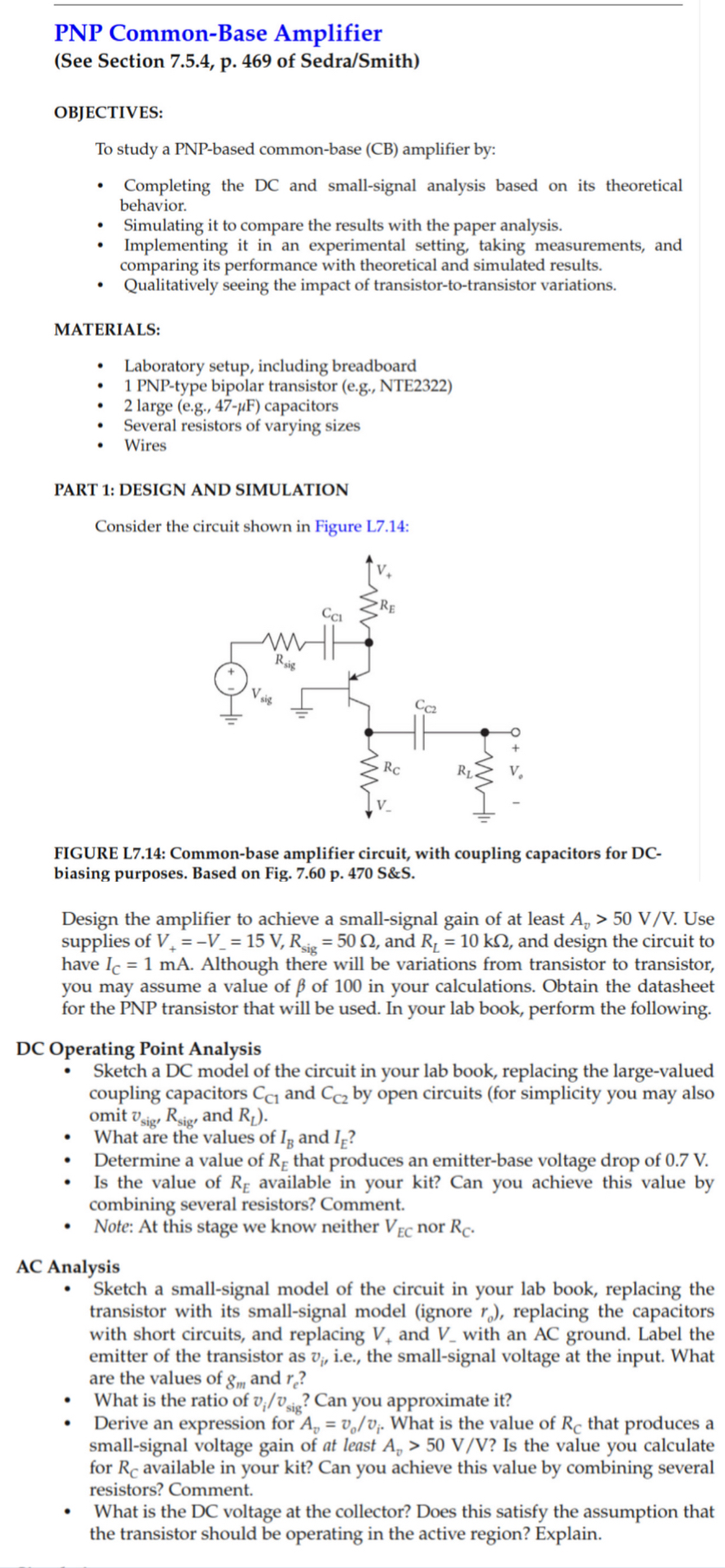 Please help with the DC and AC analyses Include