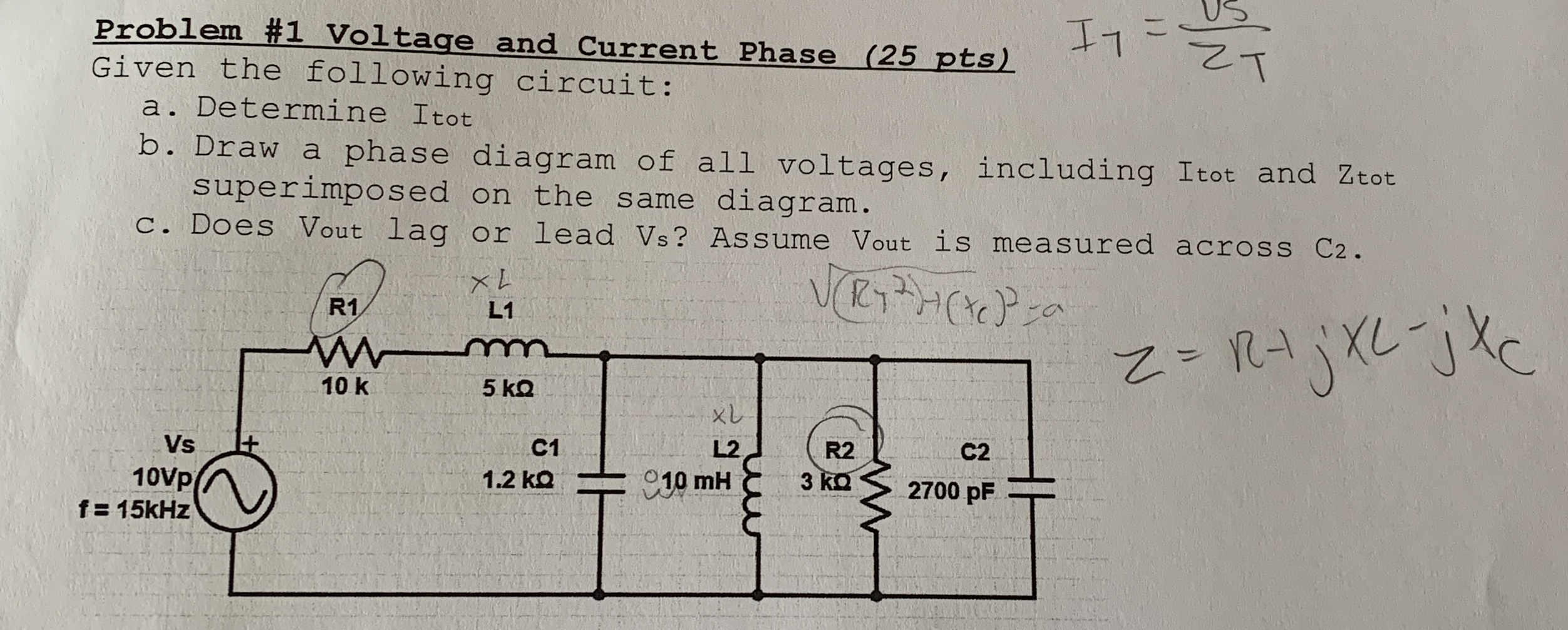 Problem # 1 Voltage and Current Phase ( 2 5 pts )