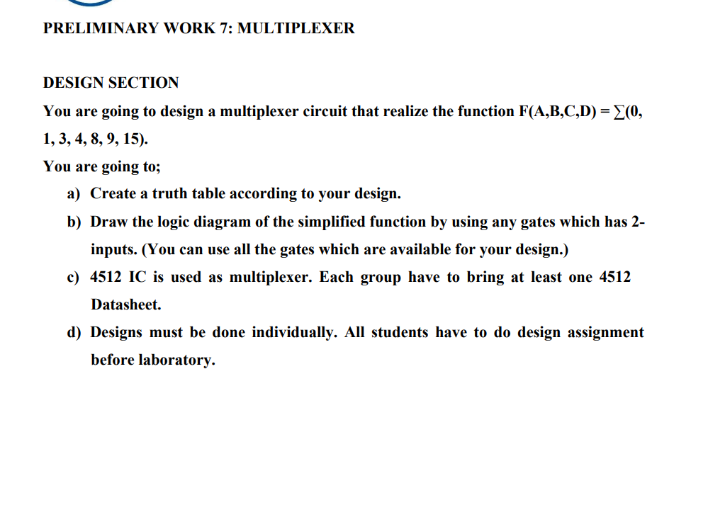 PRELIMINARY WORK 7 : MULTIPLEXER DESIGN SECTION