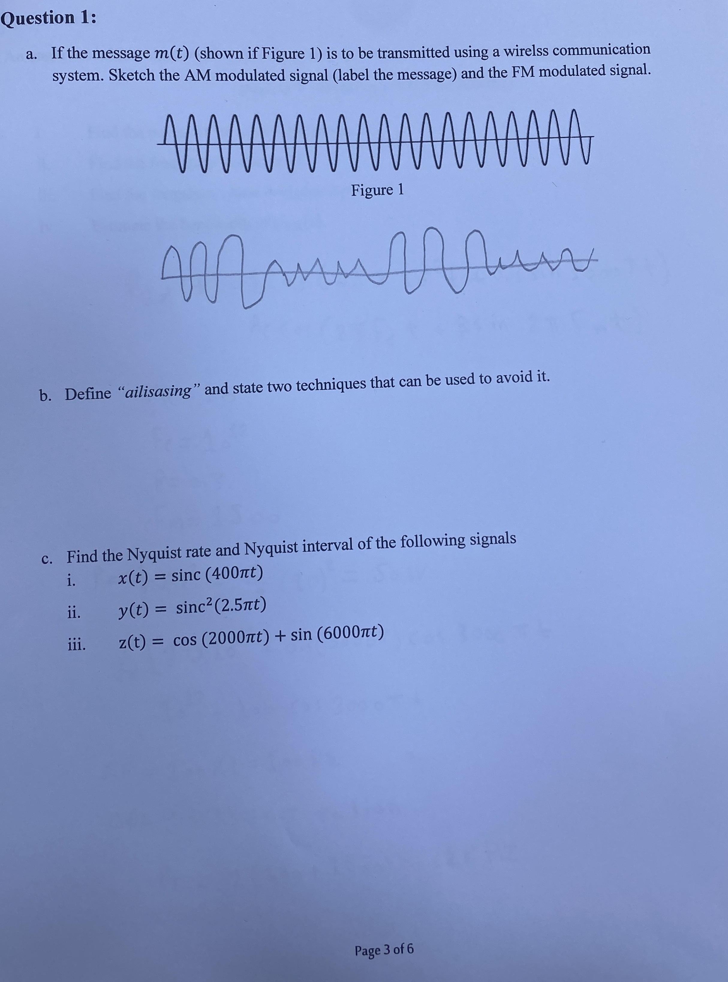 Question 1 : a . If the message m ( t ) ( shown