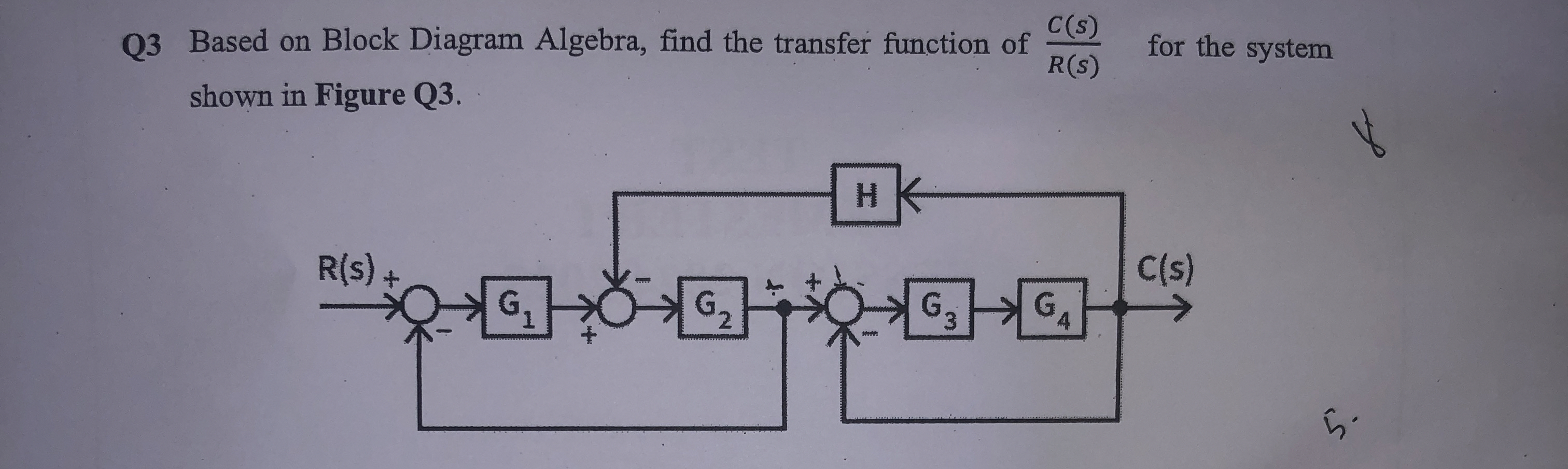 Q 3 Based on Block Diagram Algebra, find the