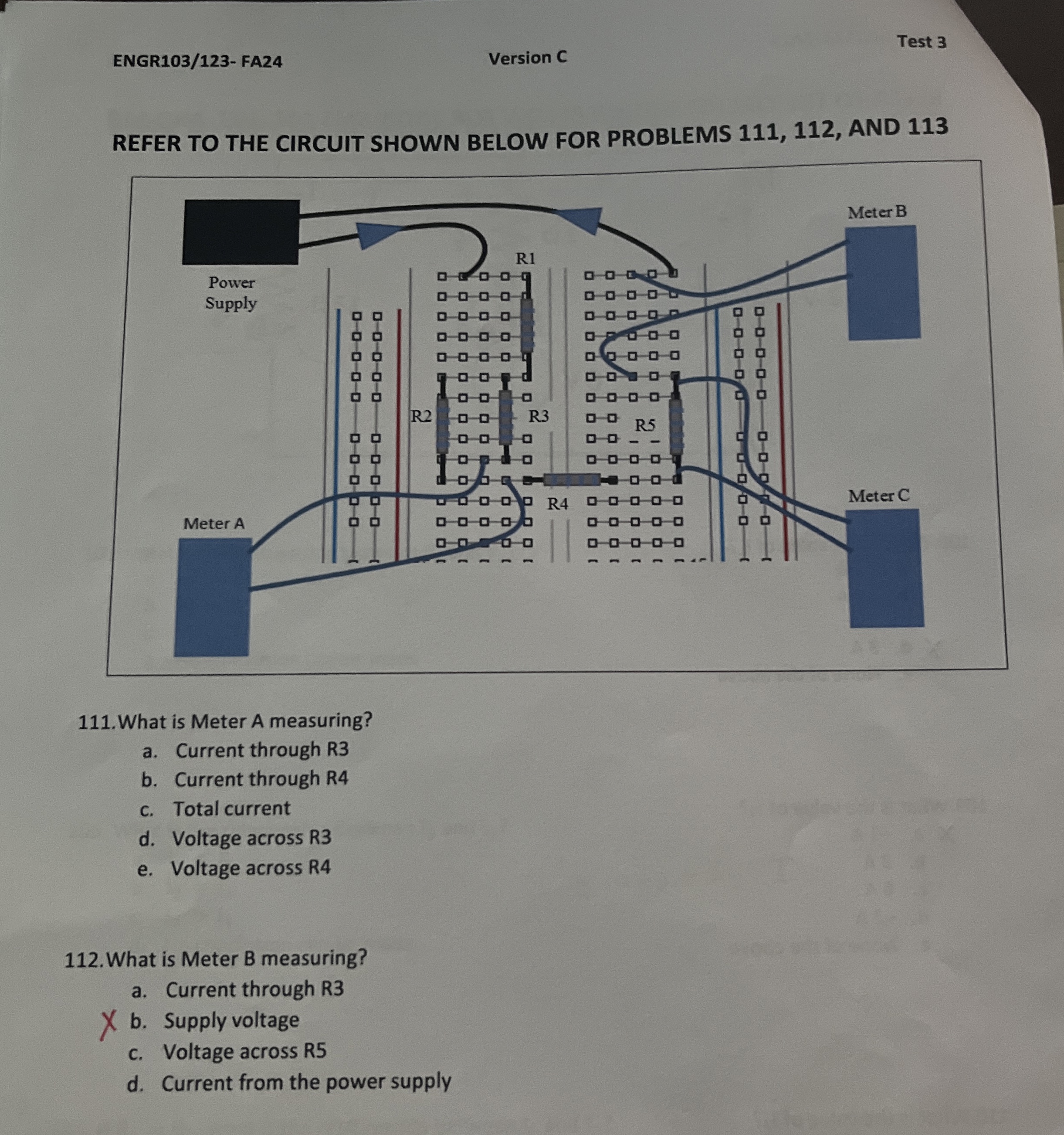 ENGR 1 0 3 / 1 2 3 - FA 2 4 Version C Test 3
