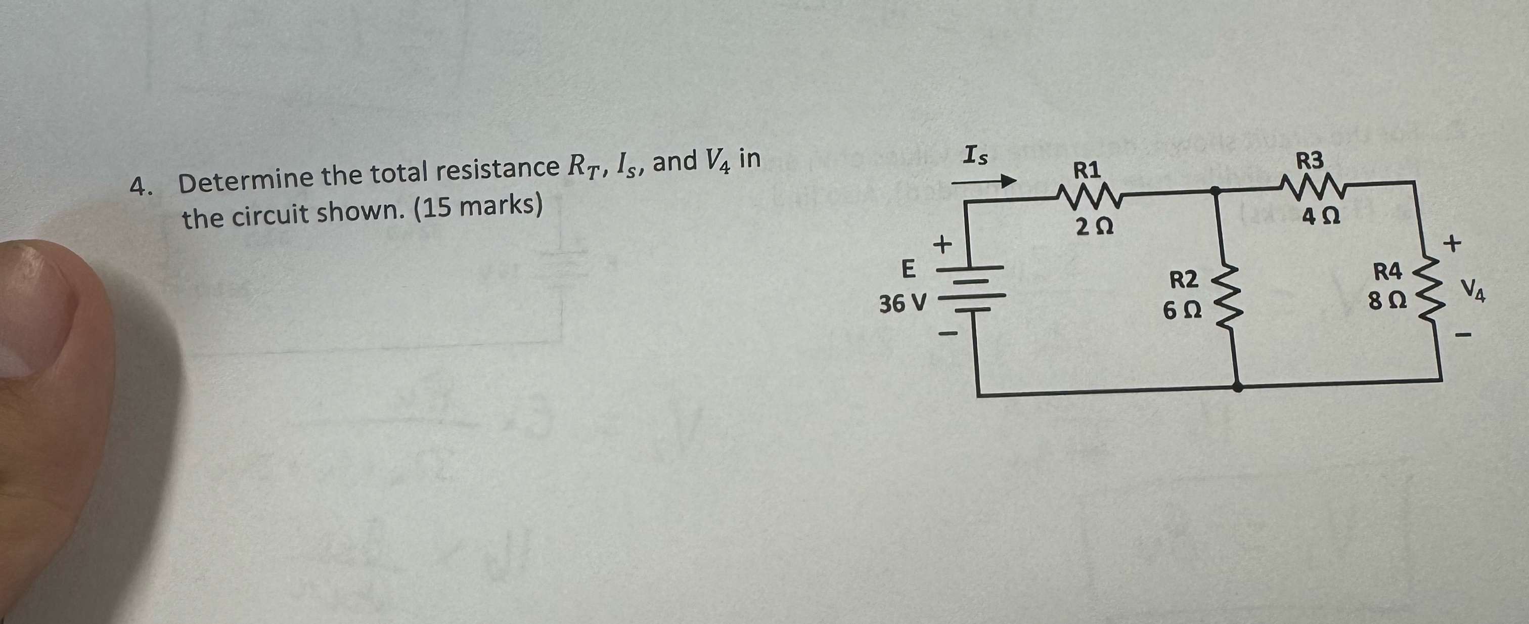 Determine the total resistance R T , I S , and V