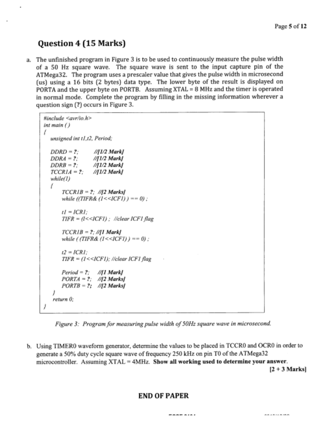 Question 4 ( 1 5 Marks ) a . The unfinished