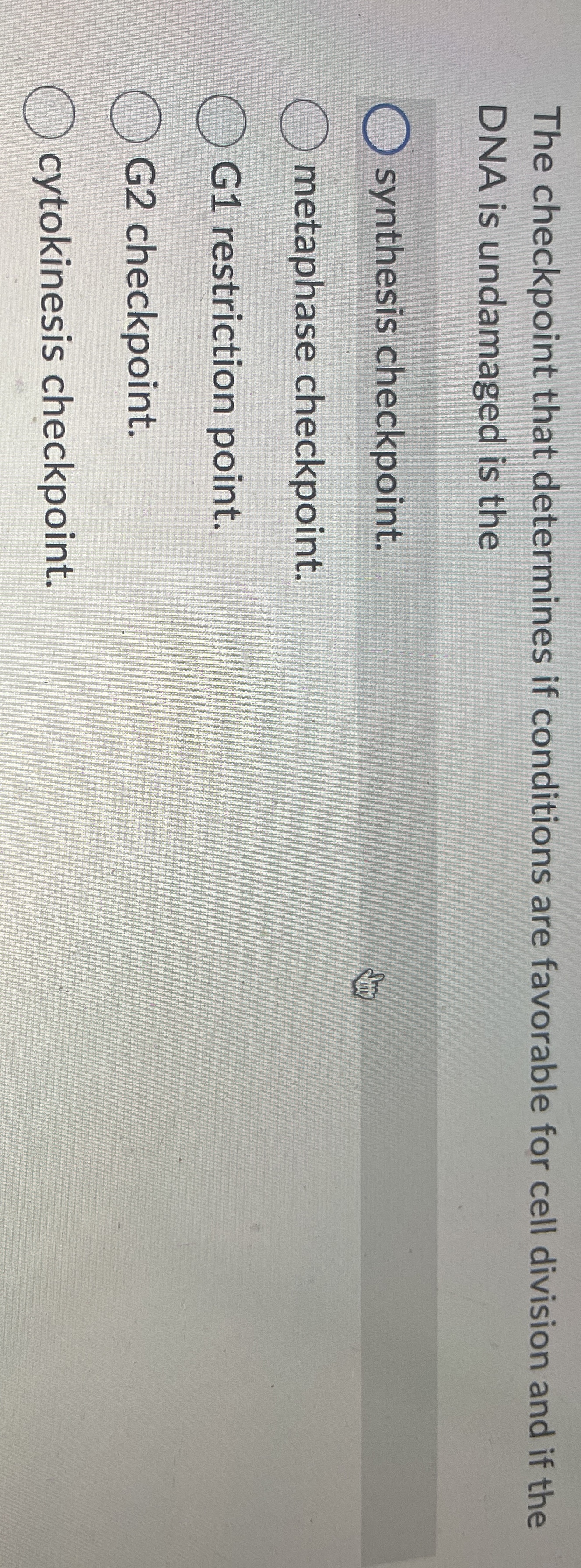 The checkpoint that determines if conditions are