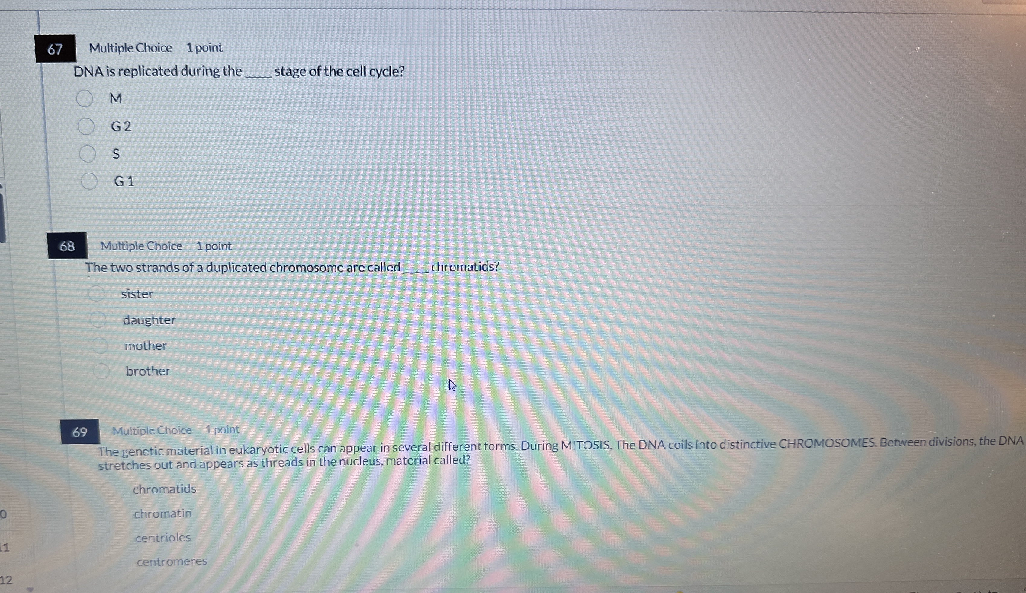 6 7 Multiple Choice 1 point DNA is replicated