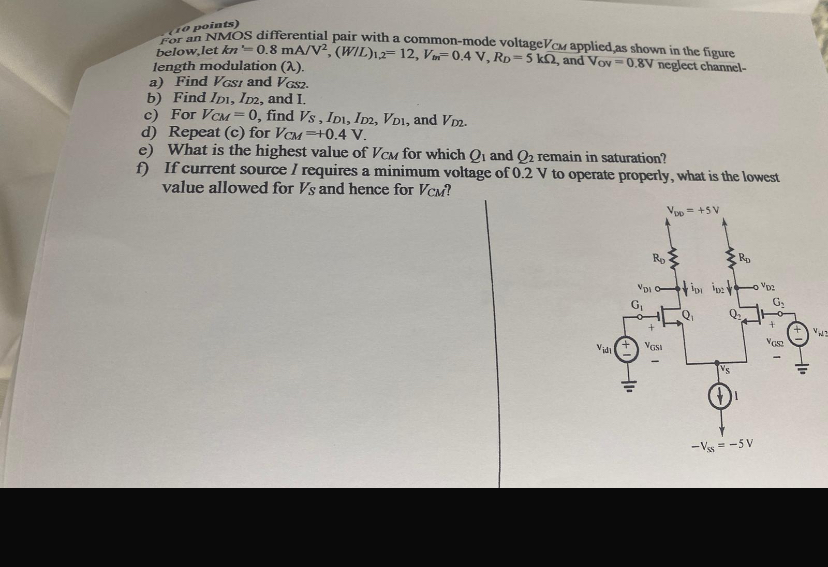 For an NMOS differential pair with a common -