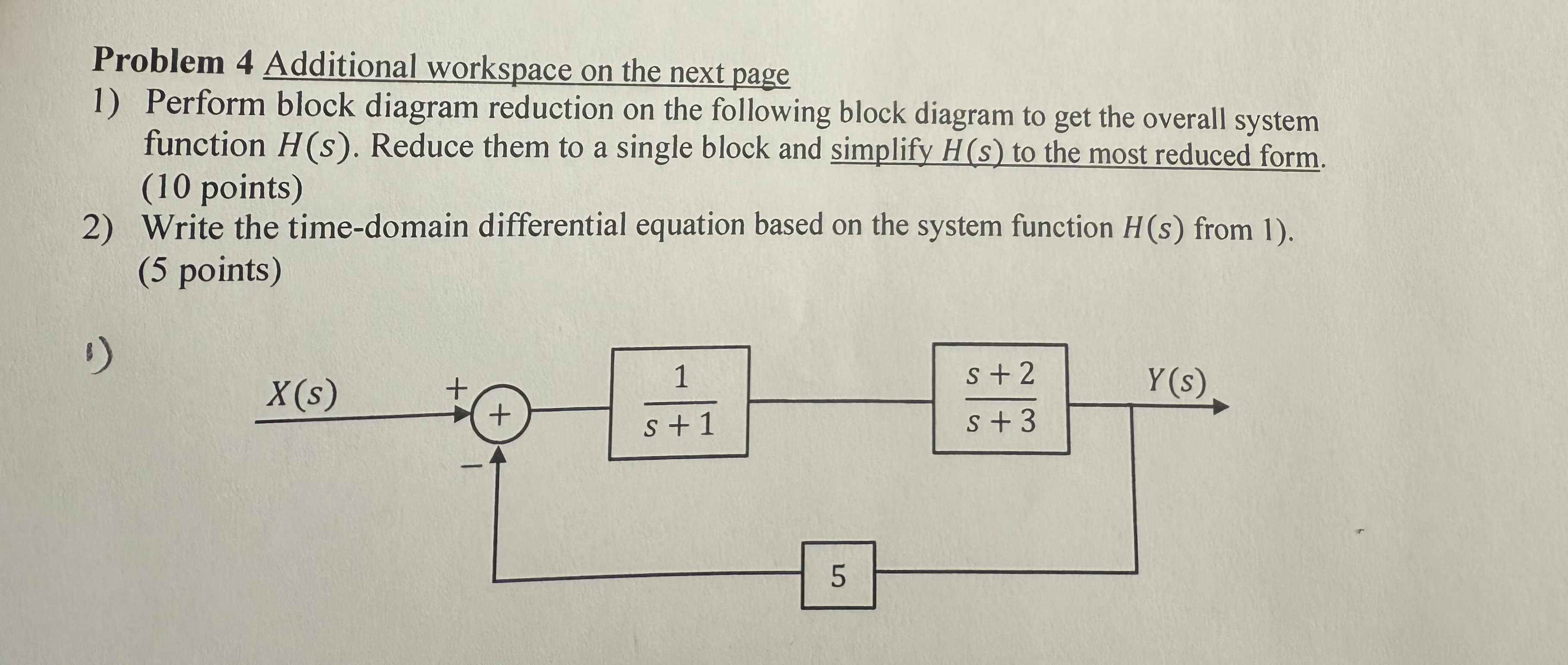 Problem 4 Additional workspace on the next page 1