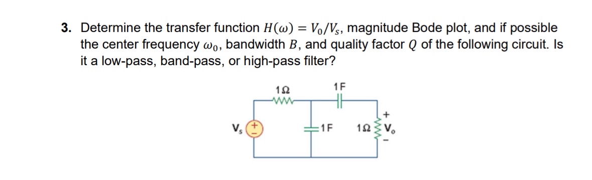 Determine the transfer function H ( ) = V 0 V S ,