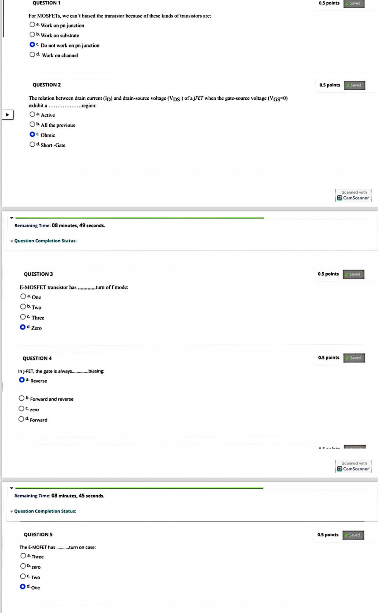 QUESTION 1 0 . 5 points For MOSFETs, we can't