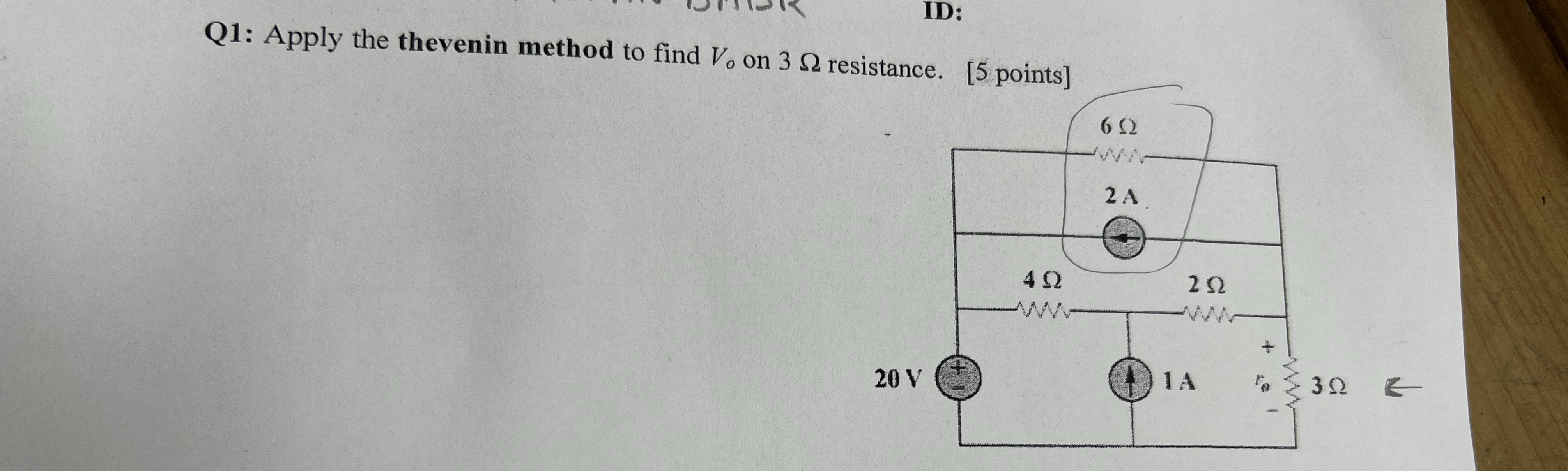 Q 1 : Apply the thevenin method to find V o on 3