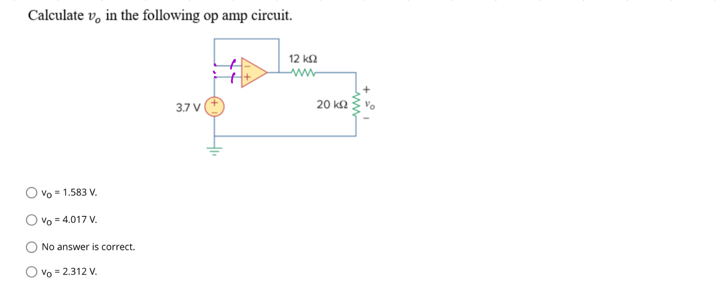 Calculate v o in the following op amp circuit. v
