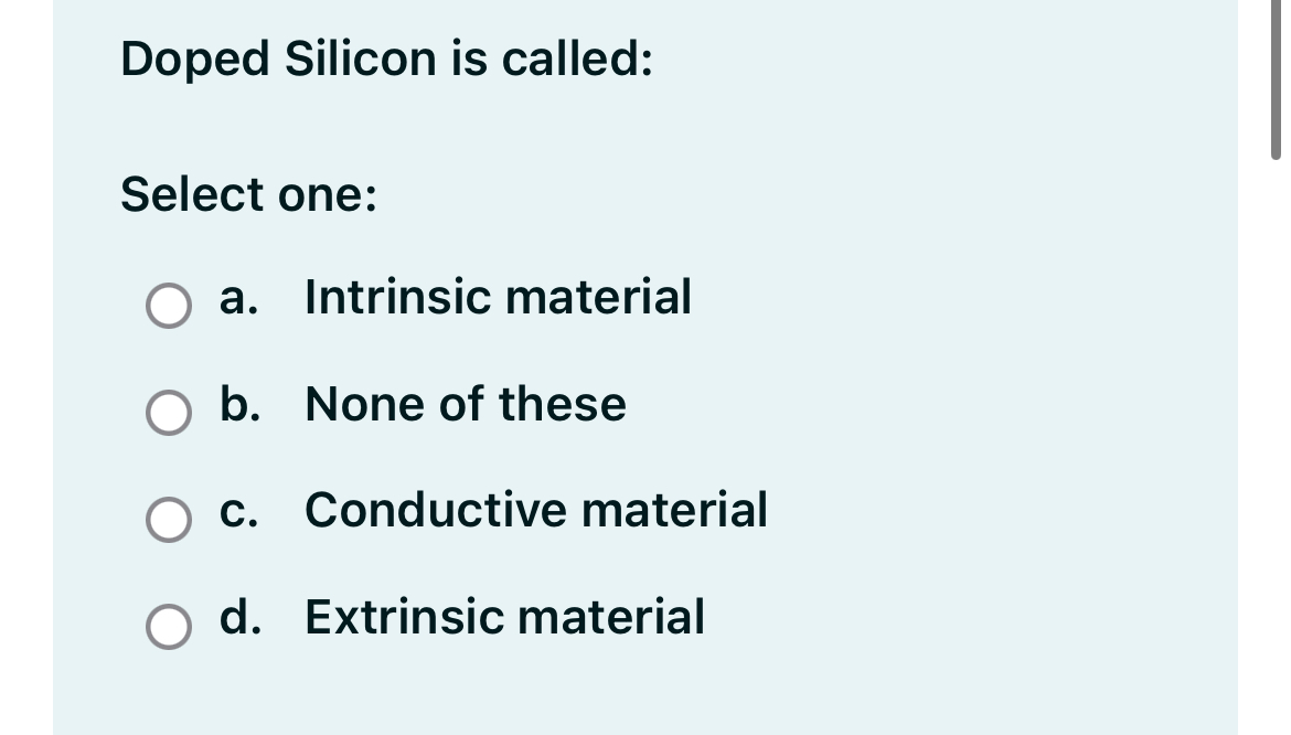 Doped Silicon is called: Select one: a .