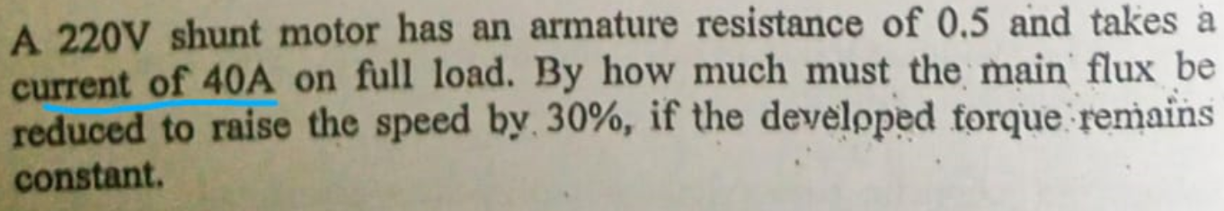 A 2 2 0 V shunt motor has an armature resistance