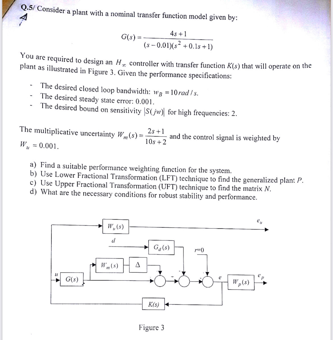 Q . 5 / Consider a plant with a nominal transfer