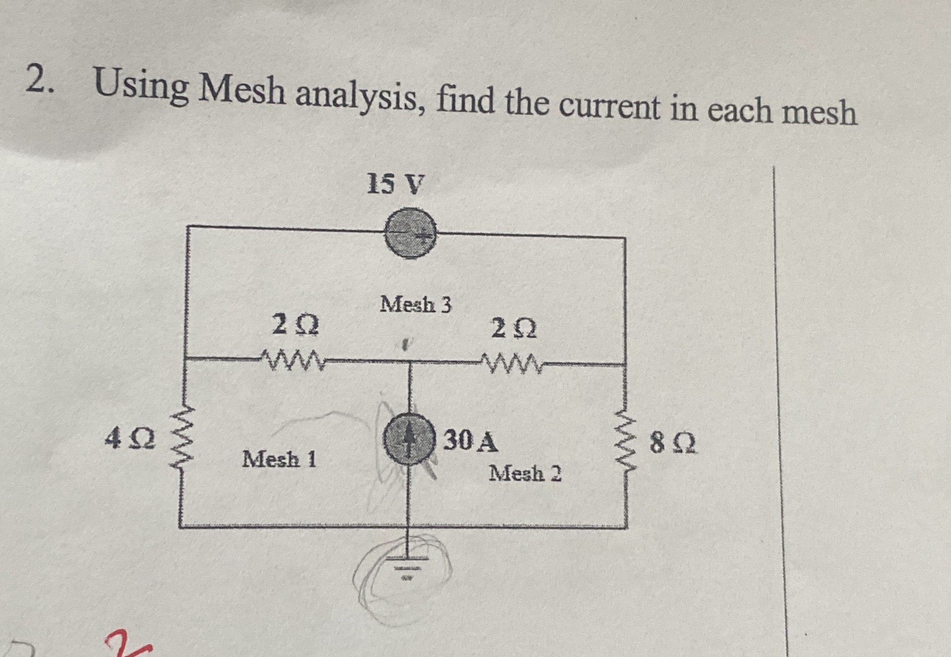 Using Mesh analysis, find the current in each mesh
