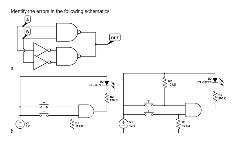 Identify the errors in the following schematics: