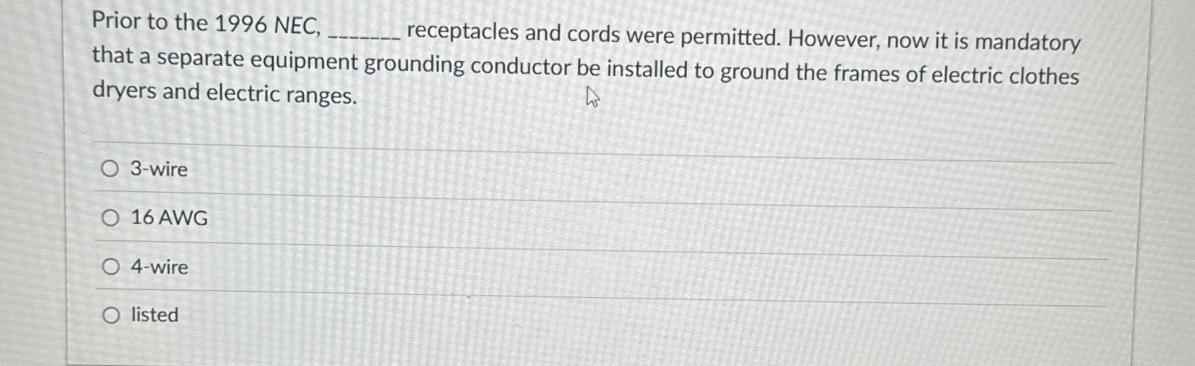 Prior to the 1 9 9 6 NEC, receptacles and cords