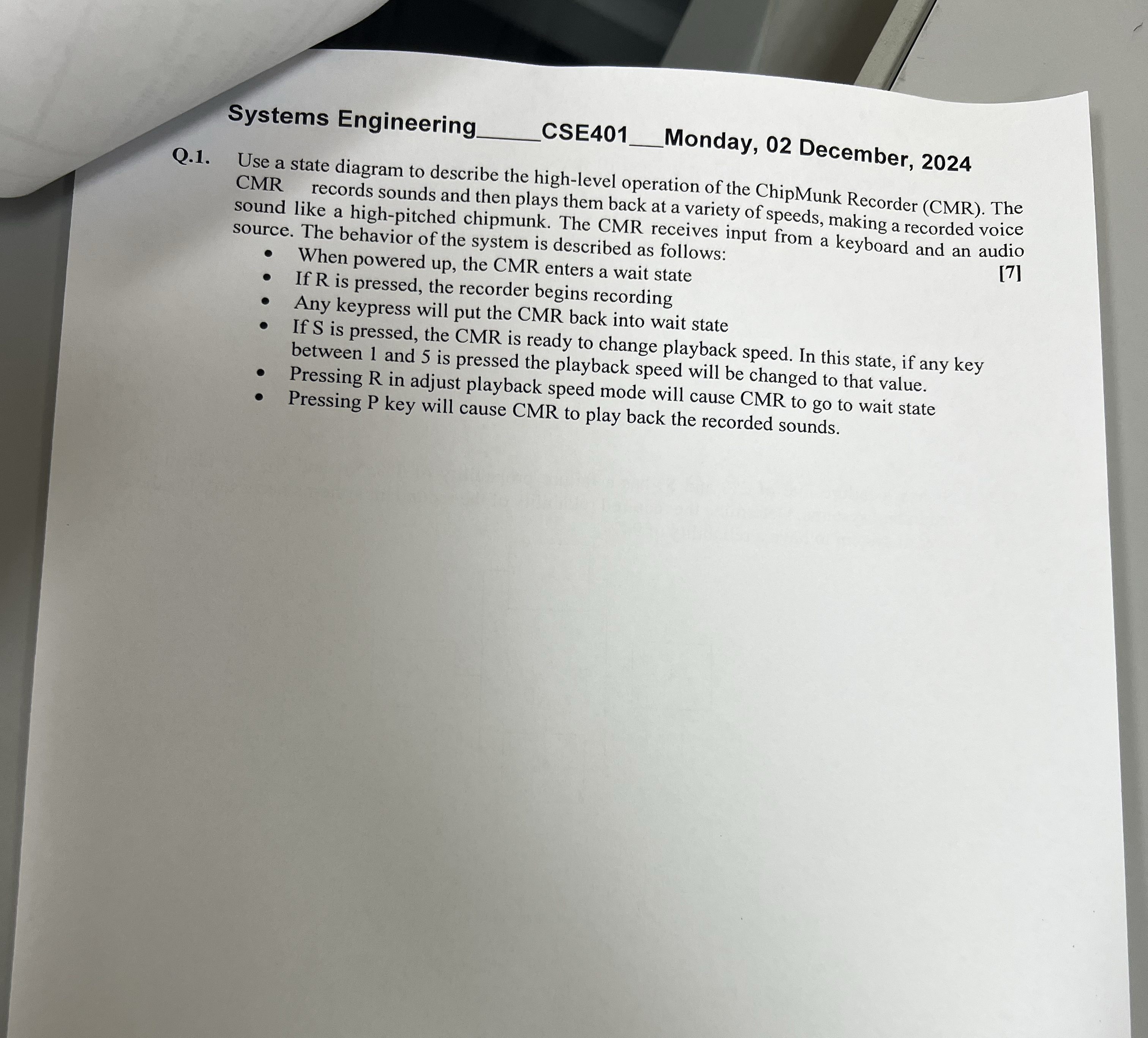 Systems Engineering CSE 4 0 1 Monday, 0 2