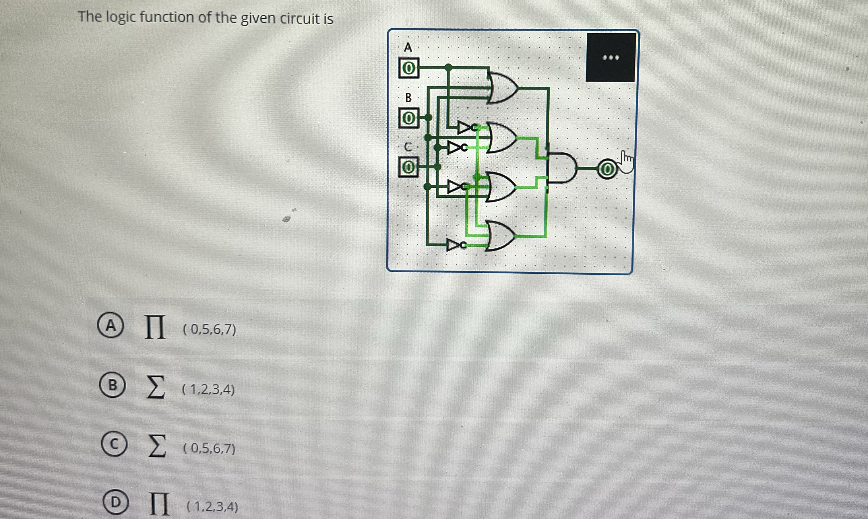 The logic function of the given circuit is prod (