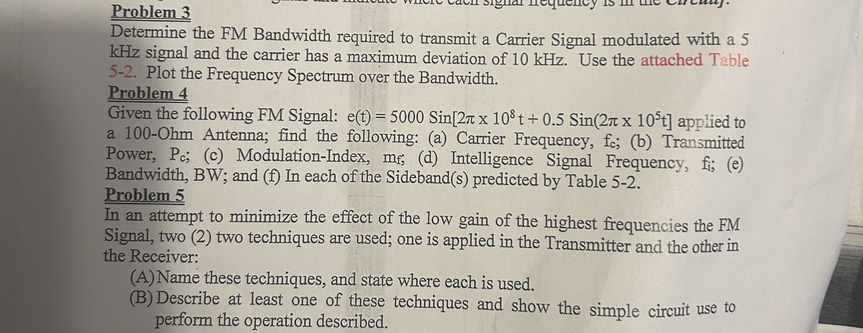 Problem 3 Determine the FM Bandwidth required to
