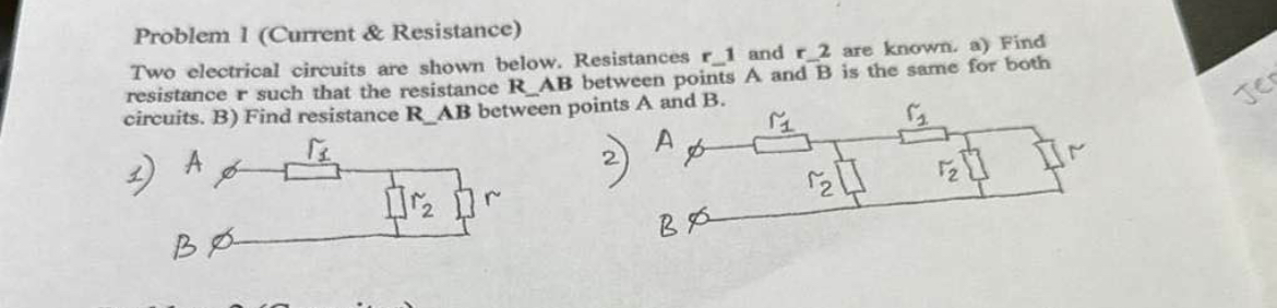 Problem I ( Current & Resistance ) Two electrical
