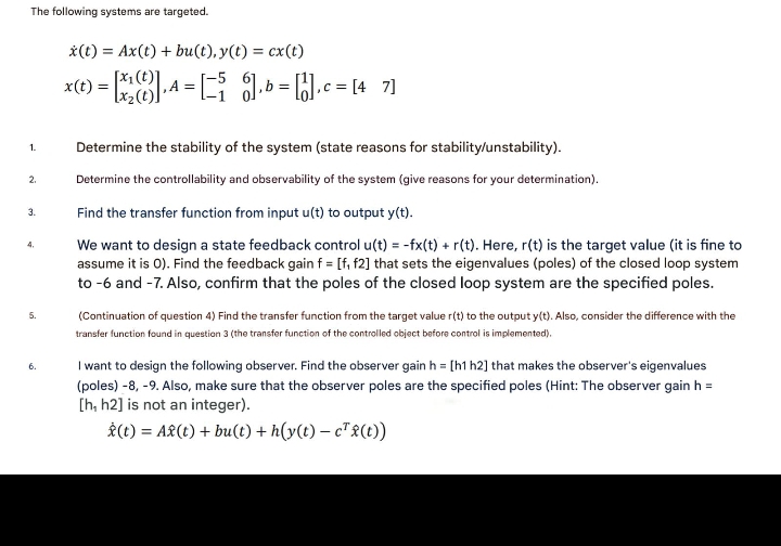 The following systems are targeted. x ( t ) = A x